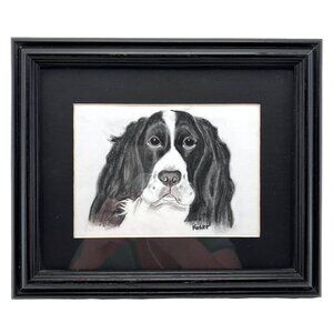 Framed Springer Spaniel Dog Portrait By Koehler Black Wooden Frame 10"x12"